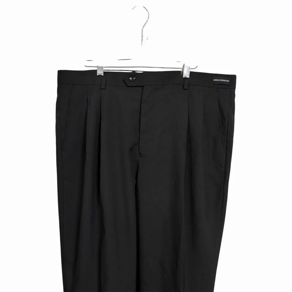 Enrico Rossini Mens Sz 38x30 Black Pleated Tailored Trousers Wrinkle Resistant